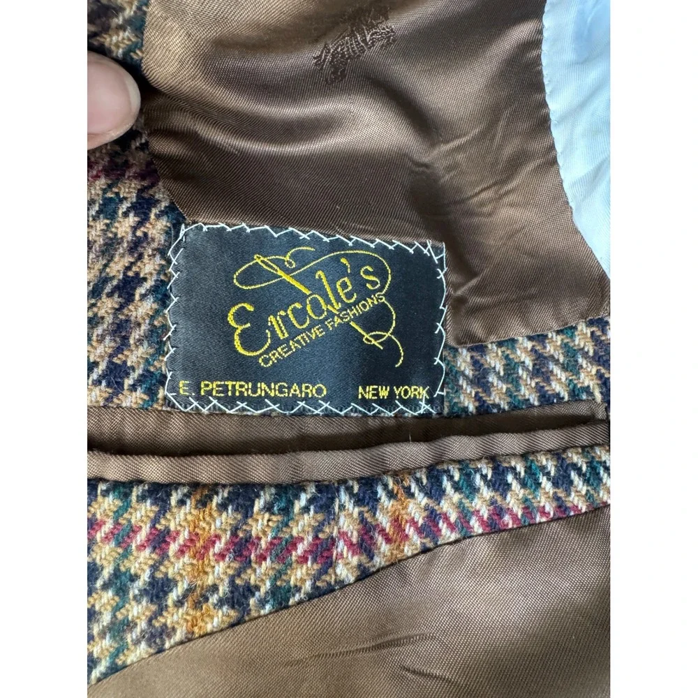 Ercole's Donegal Mist Handwoven Tweed Blazer Wool Mohair Cashmere Brown Check 42